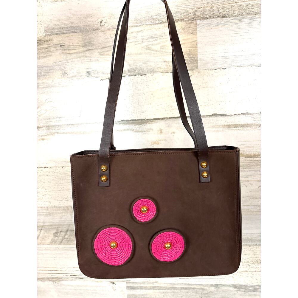 Casadei Womens Brown Pink Floral Italian Leather Designer Shoulder Bag NEW